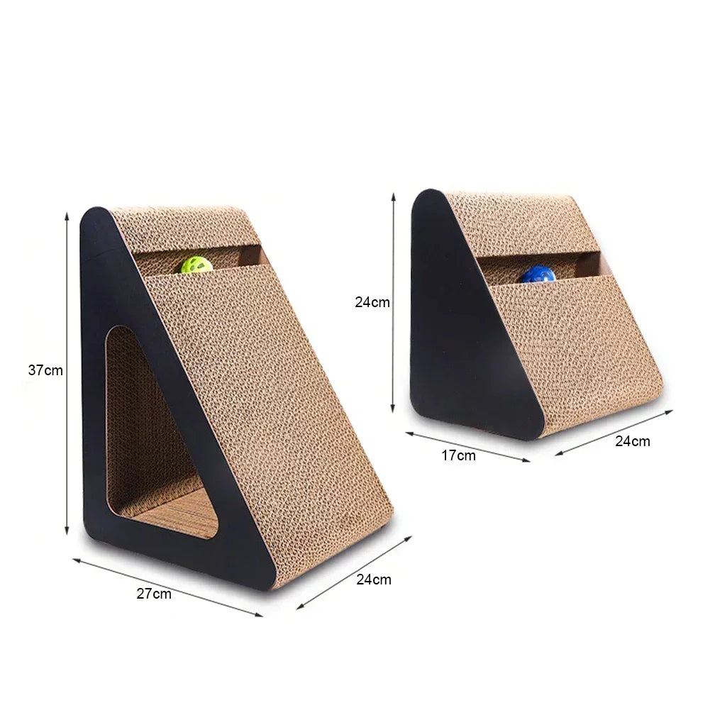 2 in 1 Cat Scratcher Cardboard Triangles Shaped Cat Scratching Board With Ball Wear-resistant Cat Clawing Board For Indoor Cat