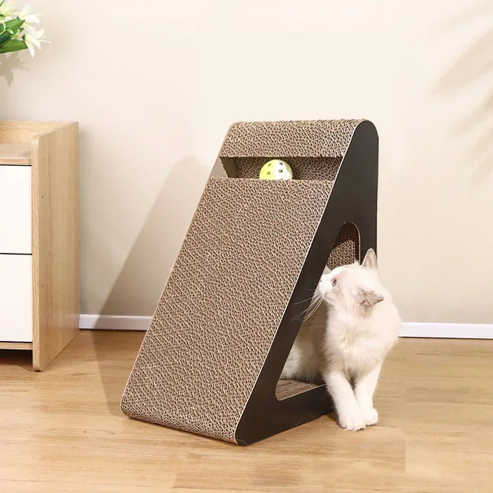 2 in 1 Cat Scratcher Cardboard Triangles Shaped Cat Scratching Board With Ball Wear-resistant Cat Clawing Board For Indoor Cat