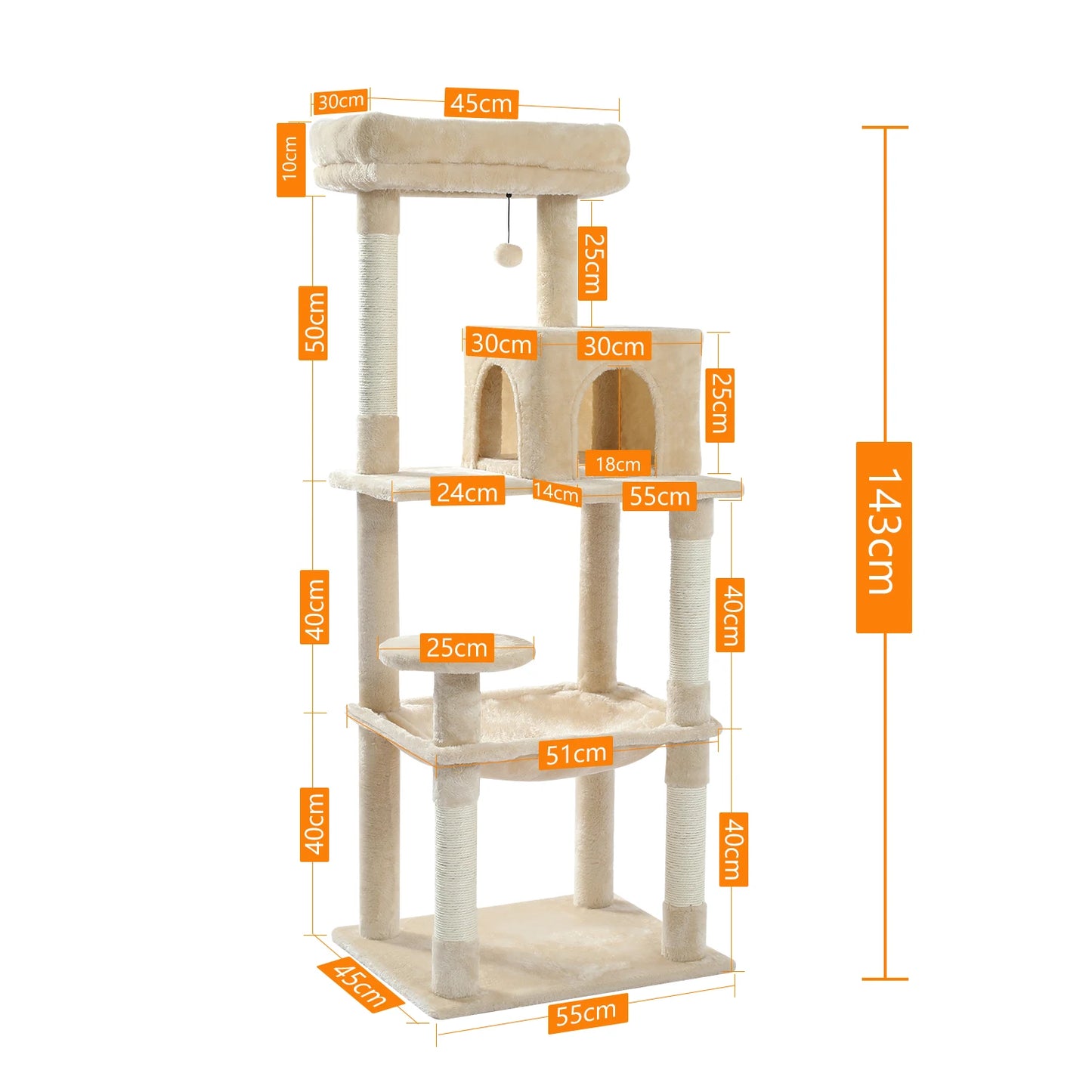 Cat Tree for Indoor Cats 5-Level Cat Tower for Large Cats with Large Hammock Sisal Covered Scratching Posts Cozy Condo Top Perch